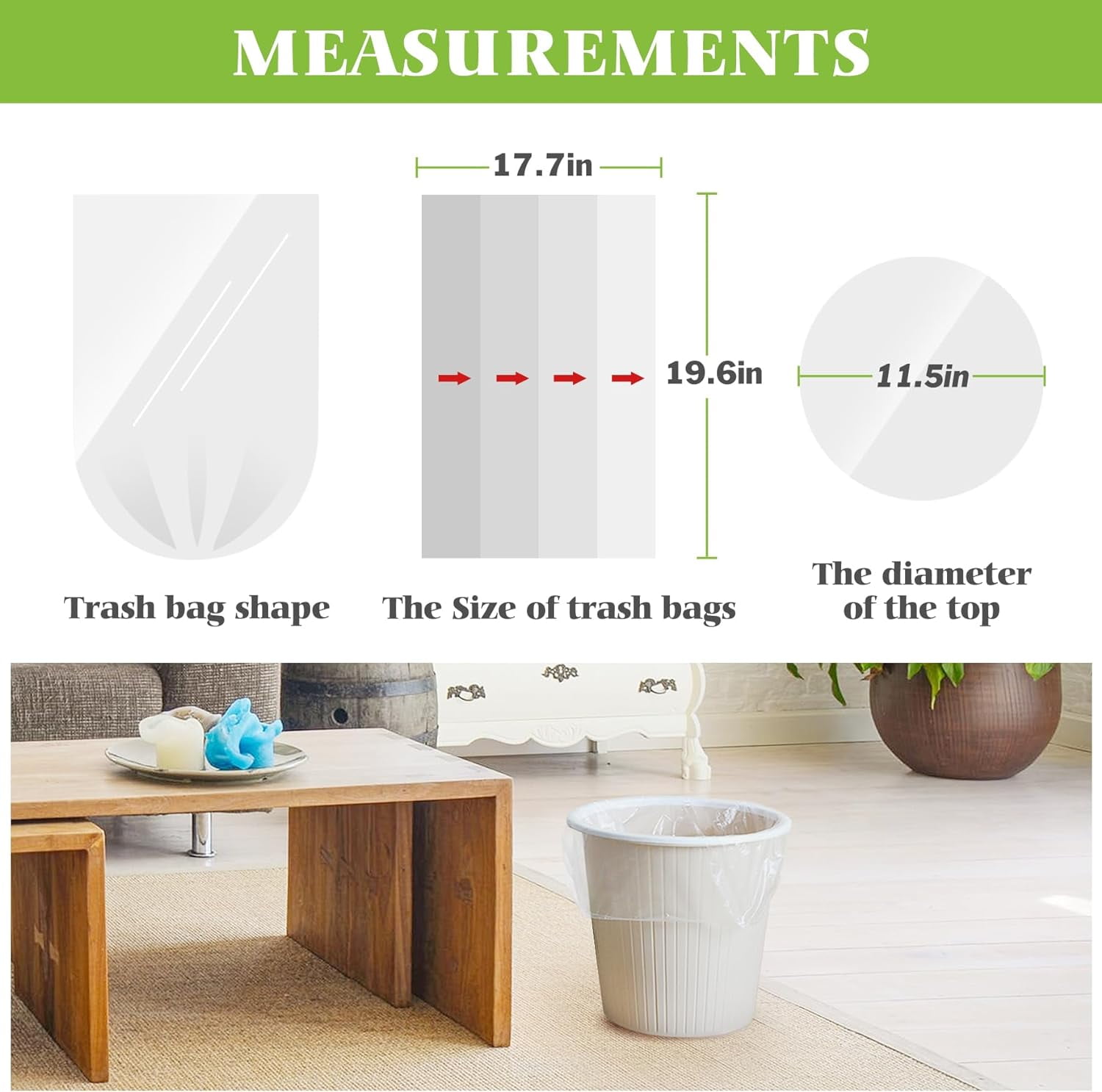 4 Gallon 330 Counts Strong Trash Bags Garbage Bags by , Bathroom Trash Can Bin Liners, Small Plastic Bags for home office kitchen (Clear)