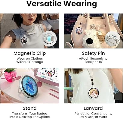 1.7" Electronic Digital Photo Badge - Customizable Touchscreen Display Pin for Keychain, Backpack, Ita Bag, Cosplay (Valentine's Gift) - Color Box Packaging(white)-dh