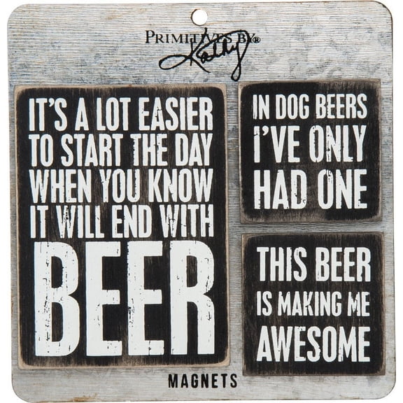 Primitives by Kathy Wooden Magnet Set, 3-Piece, Beer
