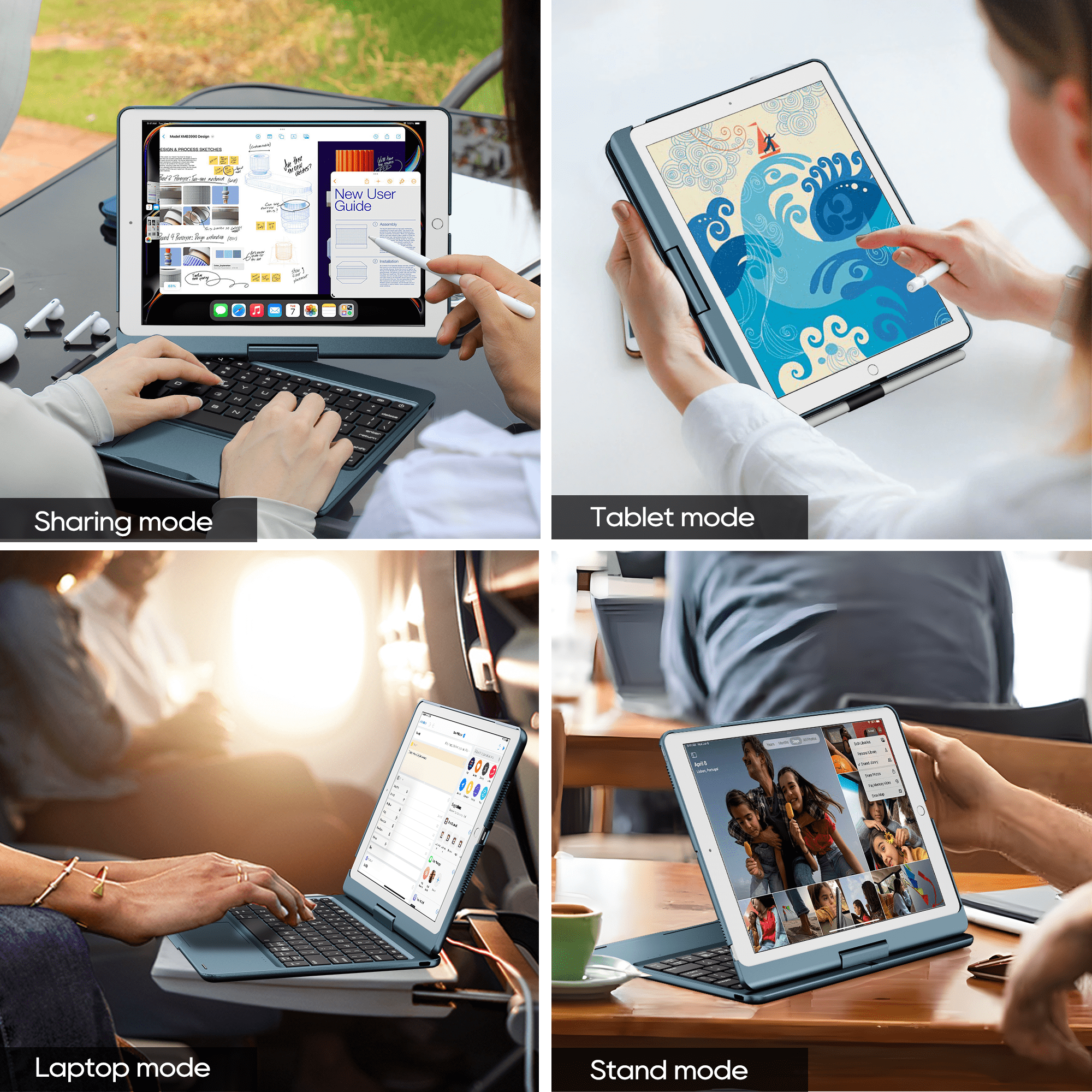 Pekarejue Wireless Keyboard Case with Trackpad + Stylus Pen Compatible with Apple iPad 9th 8th 7th Gen 10.2-inch, iPad Air 3rd Generation, Navy Blue