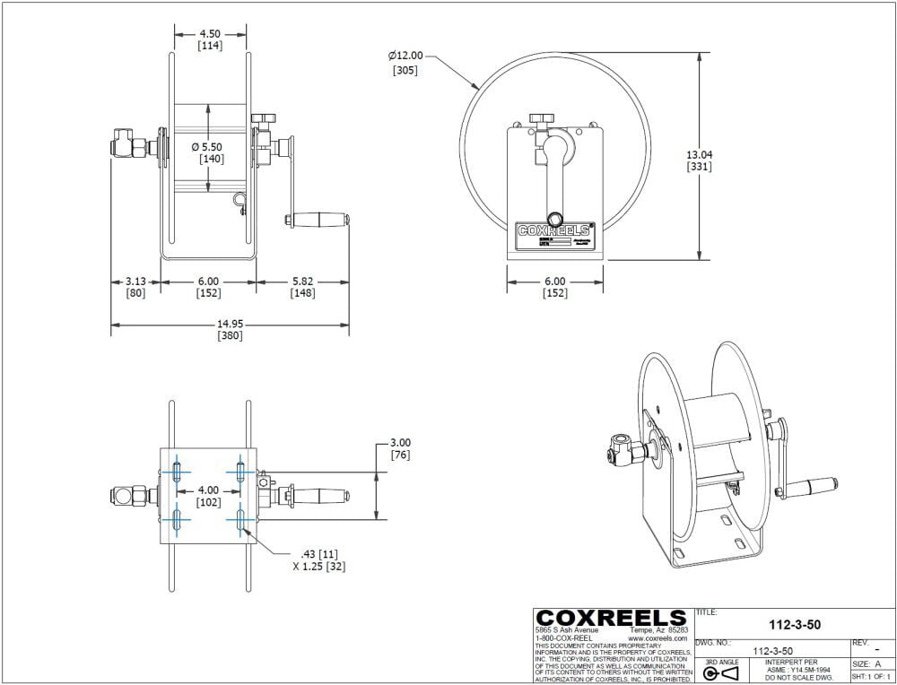 Coxreels Hand Crank Hose Reel 3/8In X 50' 4000Psi Epr Seals