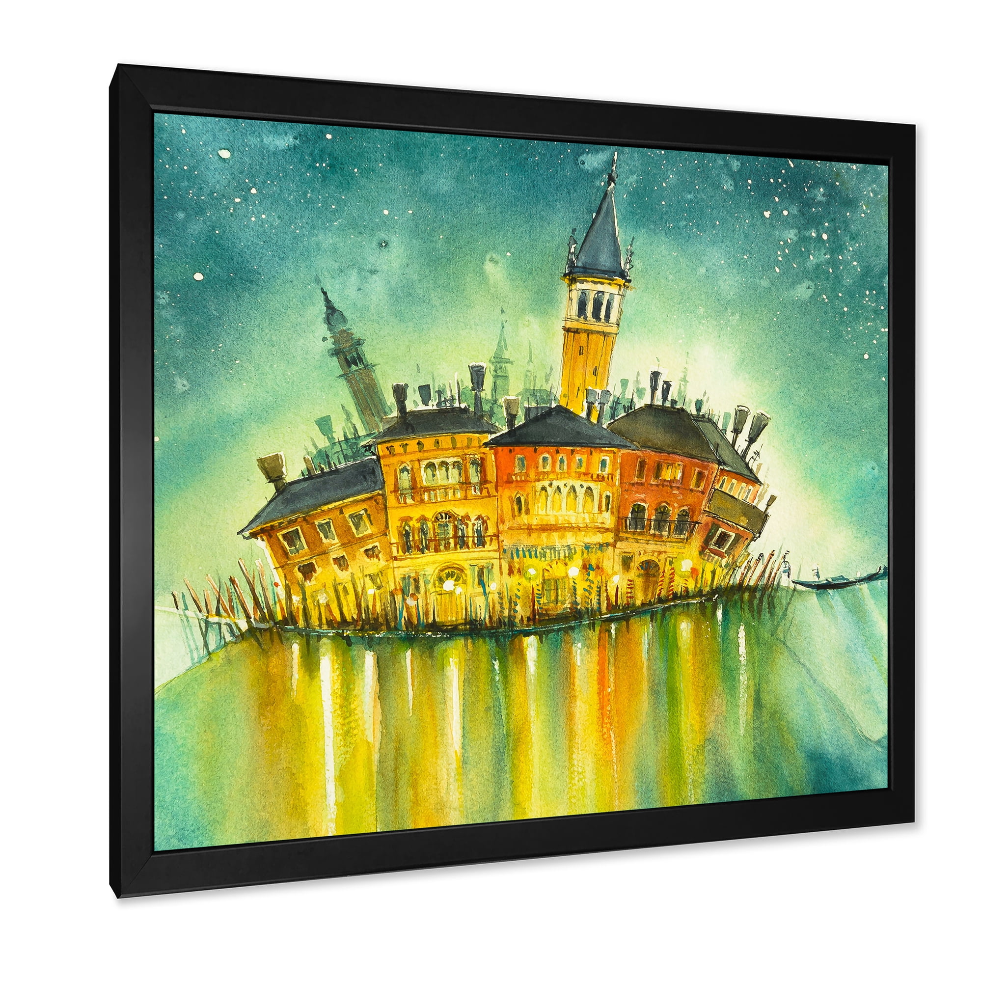 Designart 'Portrait of Idyllic Island of Venice At Night' Modern Framed Art Print
