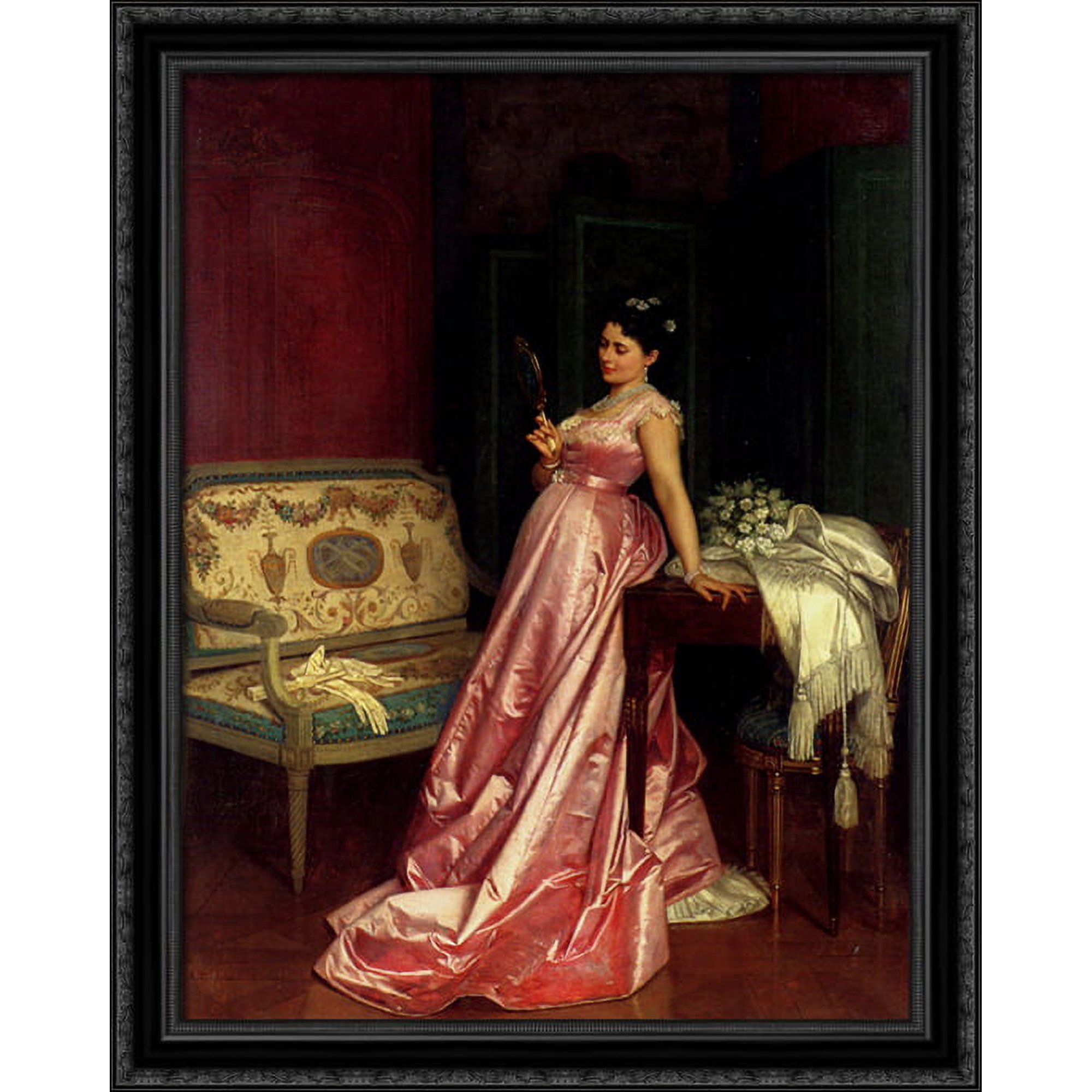 The Admiring Glance 28x36 Large Black Ornate Wood Framed Canvas Art by Auguste Toulmouche