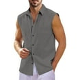 thumbnail image 2 of Yiaimeir Men's Summer Tops Fashion Solid Color Sleeveless Button-Down Shirt,Size S-6XL, 2 of 4