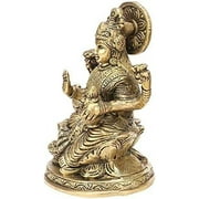 Zap Impex Brass Lakshmi Idol Laxmi Goddess Lakshmi Sitting Statue in Blessing Position for Puja Temple at Home