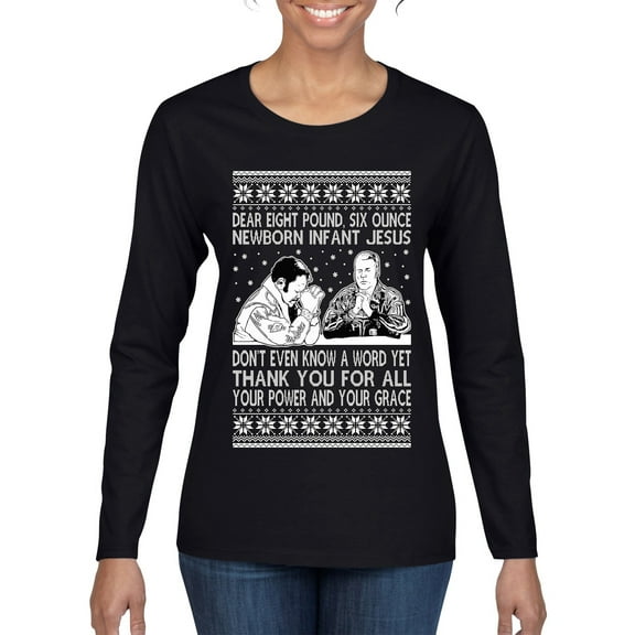 Wild Bobby 8 Pound 6 Ounce Baby Jesus Shake and Bake Women Graphic Long Sleeve T-Shirt, Black, Small