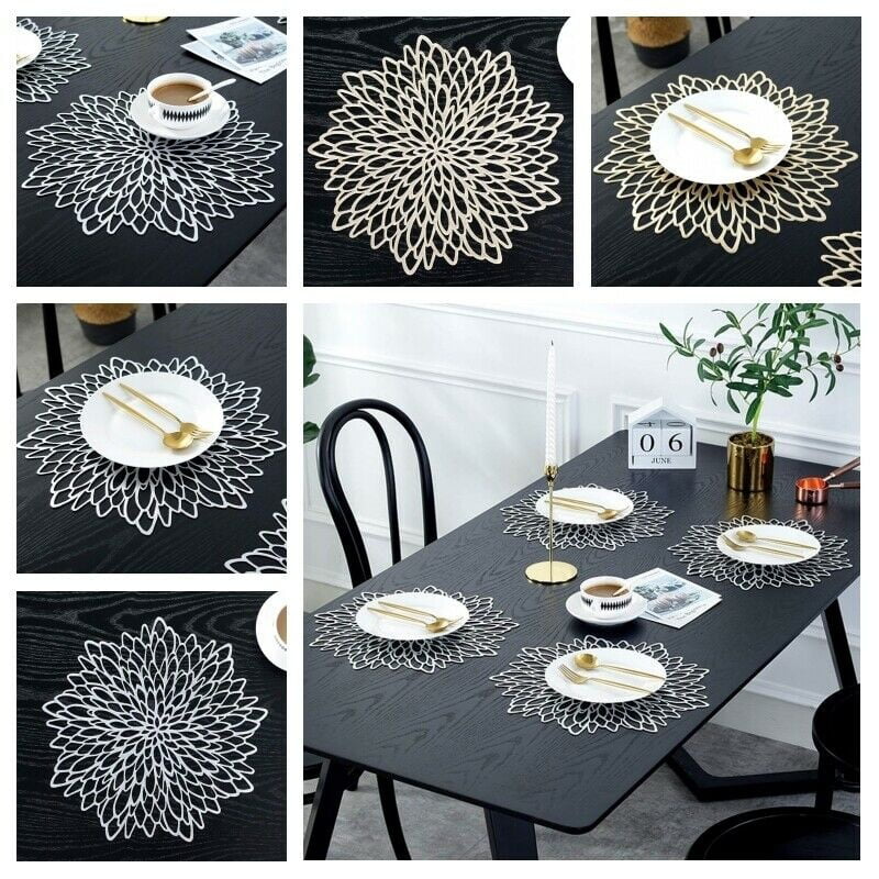PVC Silver Gold Placemat Washable Flower Dining Wedding Table Place Mats Coaster