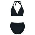 thumbnail image 5 of Hvot&aat Women High Waisted Bikini Sets Deep V-Neck Halter Ruched Bathing Suits Solid Color Swimsuits, 5 of 7
