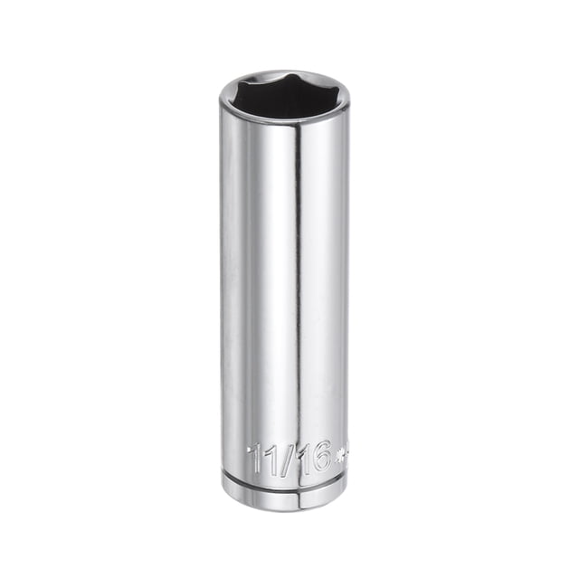 Unique Bargains 11/16' 6 Point Deep Socket 1/2' Drive 3' Length SAE Sizes Chromium Vanadium Steel