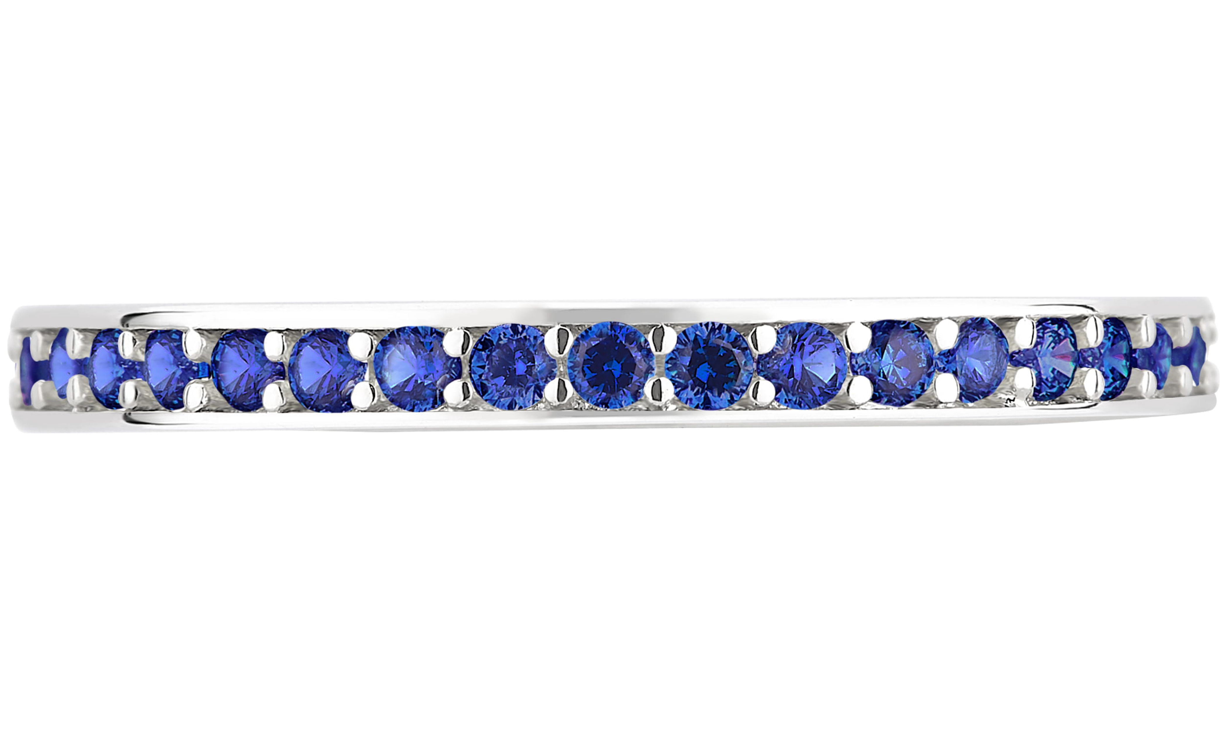Arista Created Blue Sapphire Eternity Fashion Women's Wedding Band in Silver Overlay Brass