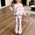 thumbnail image 2 of Grblisyd Girls Outfits Size 10-12 2 Piece Long Sleeve Crew Neck Cute Cartoon Print Sweatshirt Top and Flare Pants Set, 2 of 7
