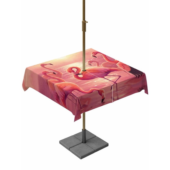 Outdoor Tablecloth with Umbrella Hole for Patio/Picnic/Party/Camping, Flamingo Waterproof Table Cloth Square Cover Washable, Coastal Beach Summer Tropical Hot Pink Flamingo (54"x 54")