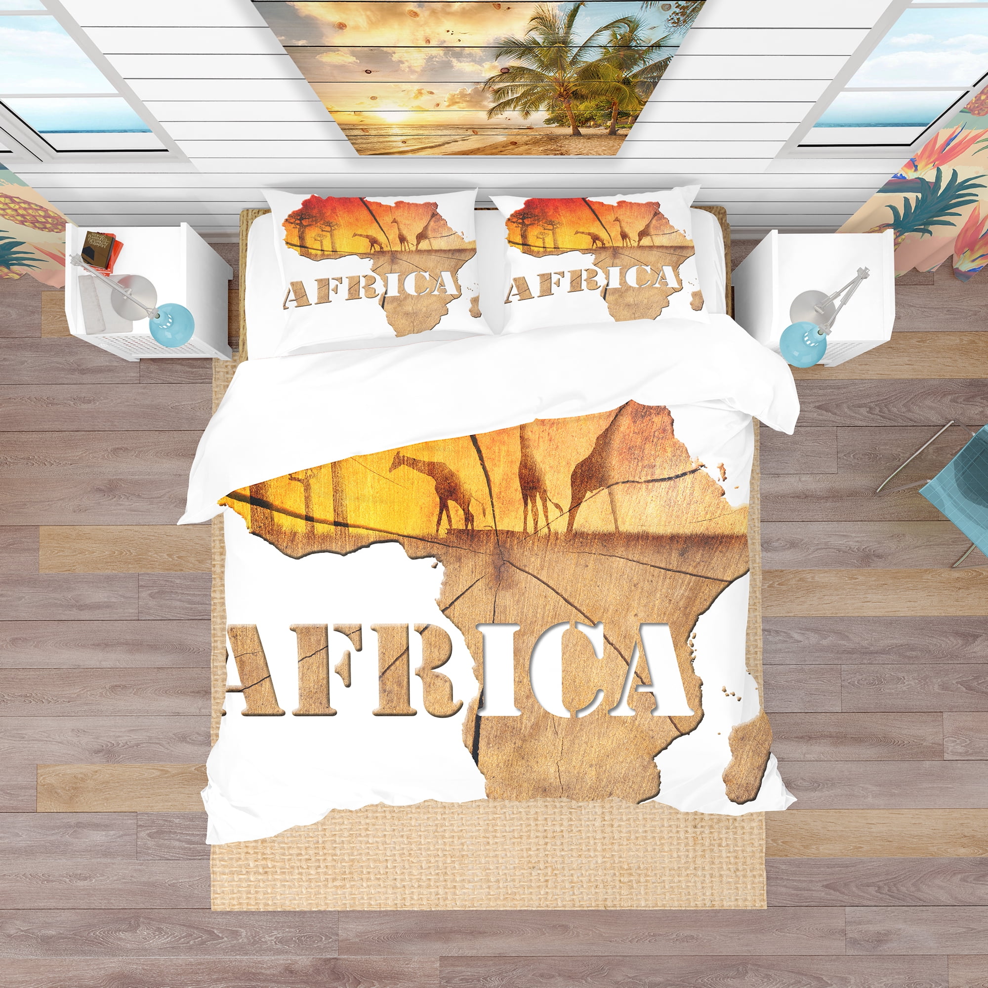 Designart 'Africa Map Wooden Illustration' Tropical Duvet Cover Set