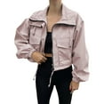 thumbnail image 2 of RYRJJ Womens Cropped Bomber Jacket Trendy Zip Up Lightweight Oversized Anorak Coat Fall Casual Outwear with Pockets(Pink,L), 2 of 5