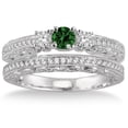 thumbnail image 2 of 2 Carat Emerald & Diamond Antique Bridal set on 10k White Gold, 2 of 3