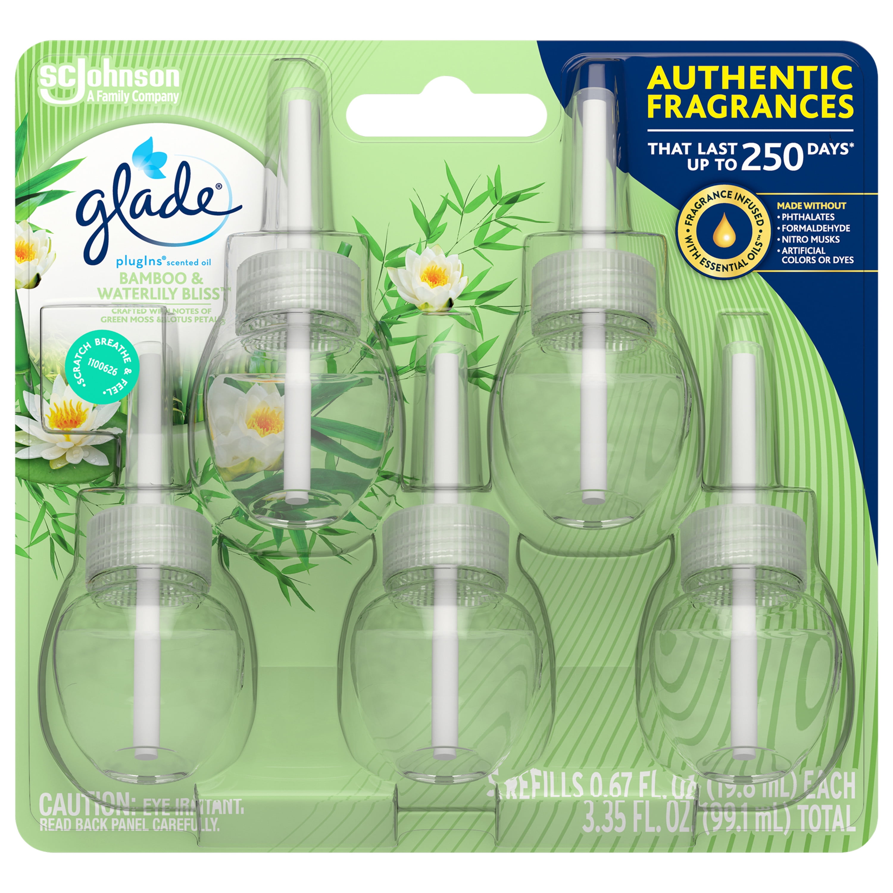 Glade Plugins Scented Oil 5 Refills, Air Freshener, Bamboo & Waterlily Bliss, 5 x 1.34 oz