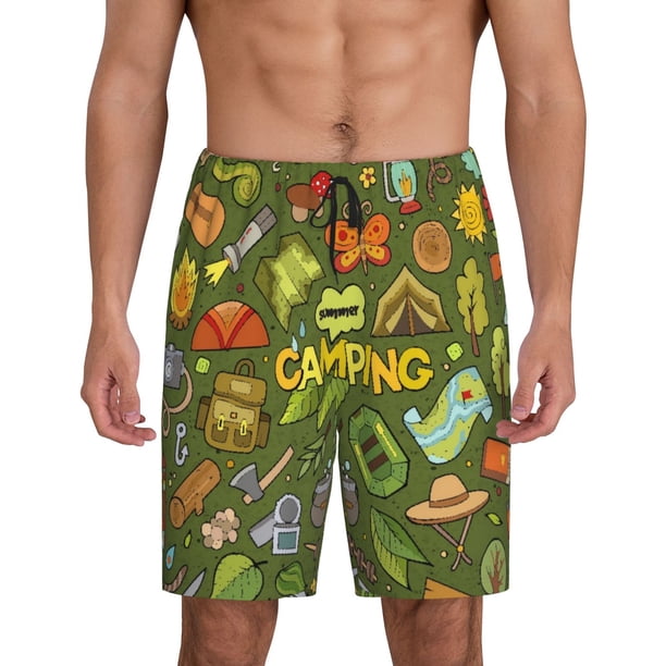 Fotbe Camping 1 Pantalones Cortos de Pijama para Hombre, Ropa de Dormir, Pantalones de Pijama Cortos para Hombre-XX-Large