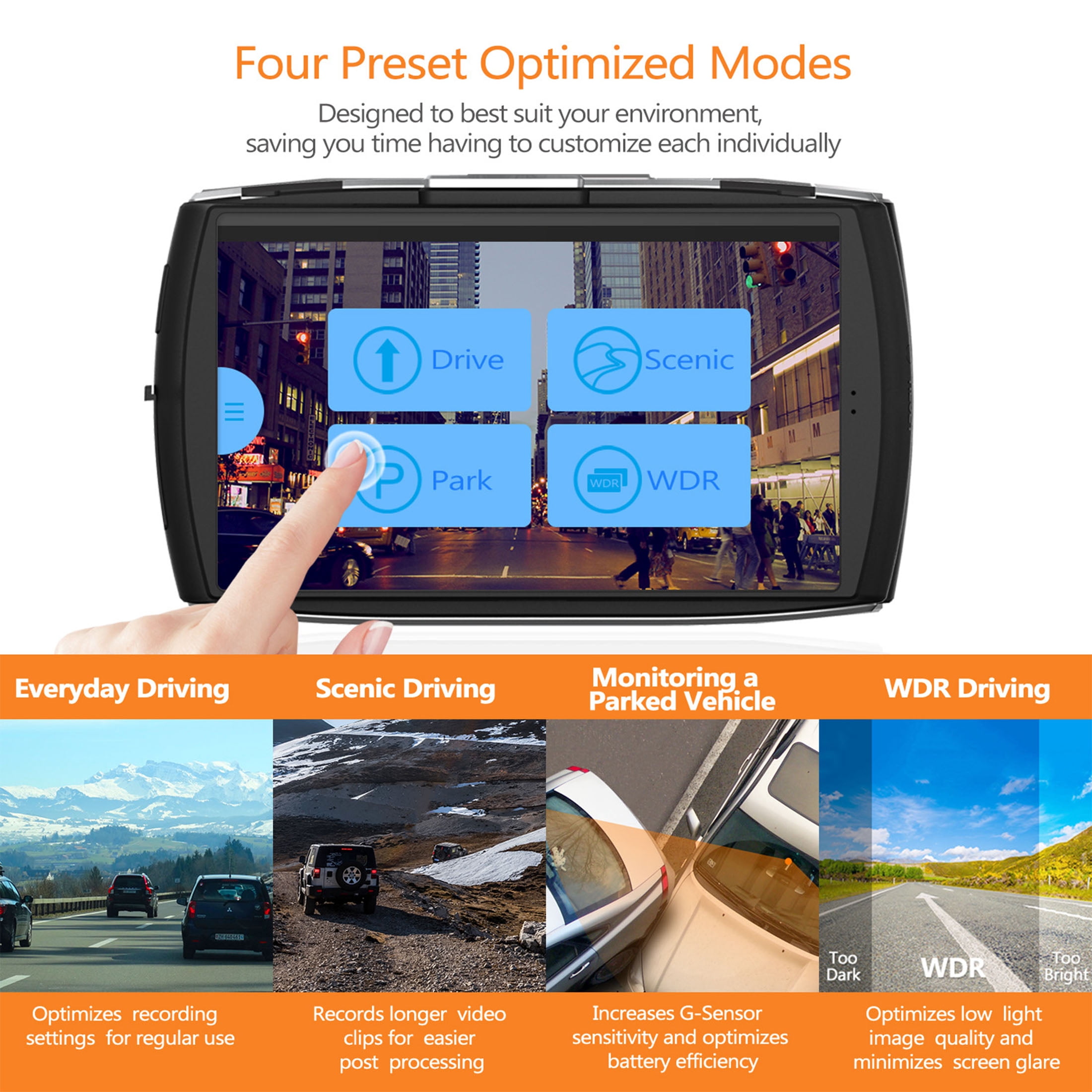 Auotop 1080P DVR Dash Caera Fotocaera anteriore e interna e posteriore Registratore di guida
