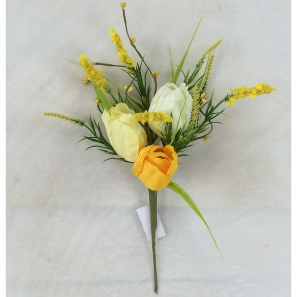 Cream And Yellow Tulips With Greens Pick Artificial Flowers
