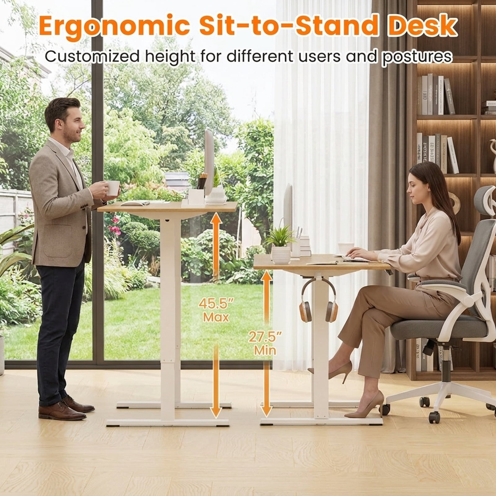 Furnibear Electric Standing Desk Frame Height Adjustable Computer Desk Base with LED Display, White