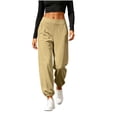 thumbnail image 4 of Levmjia Women Solid Color Side Slit Wide Leg Pants High Waisted Elastic Waist Casual Yoga Trousers for Summer Beach Vacation, 4 of 9