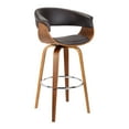 thumbnail image 2 of Armen Living Julyssa 30" Mid-Century Swivel Bar Height Barstool in Brown Faux Leather/Walnut Wood, 2 of 7