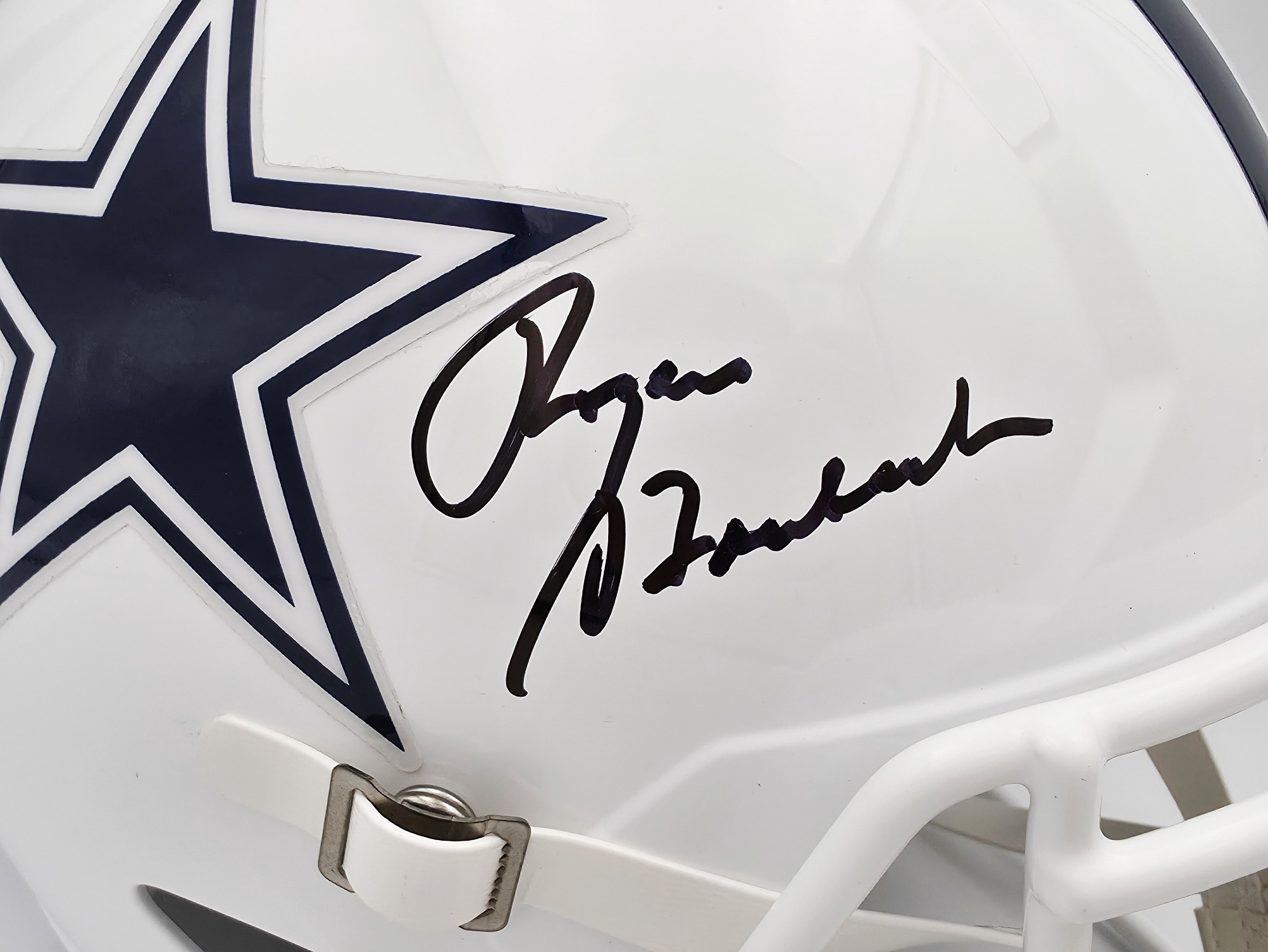Roger Staubach Autographed Dallas Cowboys 2022 Alternate White Full Size Speed Replica Helmet Beckett BAS Witness 238804