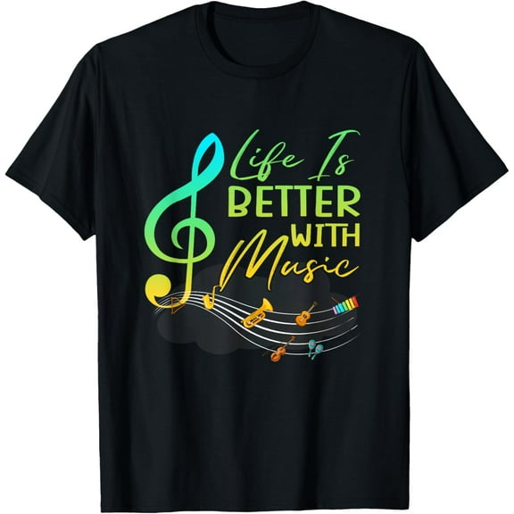 t-shirt Life Is Better With Music Theory Musician Teacher Notes Clef T-Shirt.