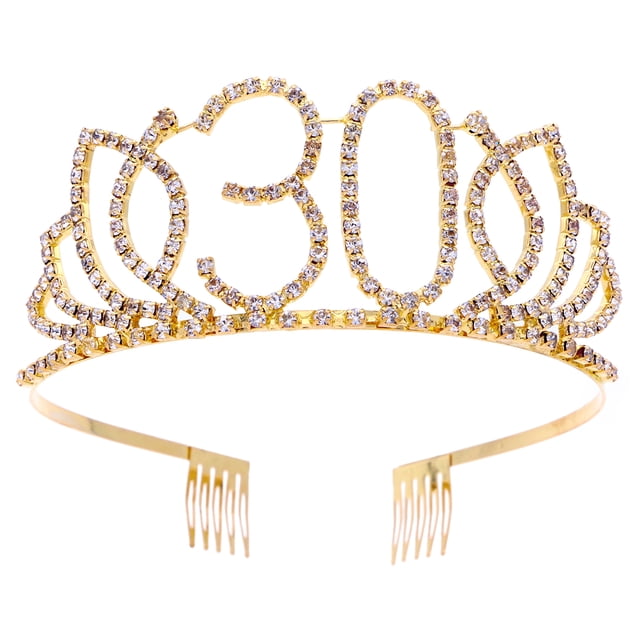 Tiara de cumpleaños número 30 para niña, con cristales y diamantes de imitación, corona de reina, diadema con peines para el pelo, ideal para fiestas de cumpleaños número 30 y decoraciones de gradua