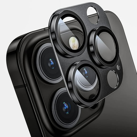 Camera Lens Protector for iPhone 14 Pro / iPhone 14 Pro Max, Alloy Metal Camera Cover with Tempered Glass Screen Protector Accessories,Case Friendly,Scratch Resistant,Easy to Install - Space Black