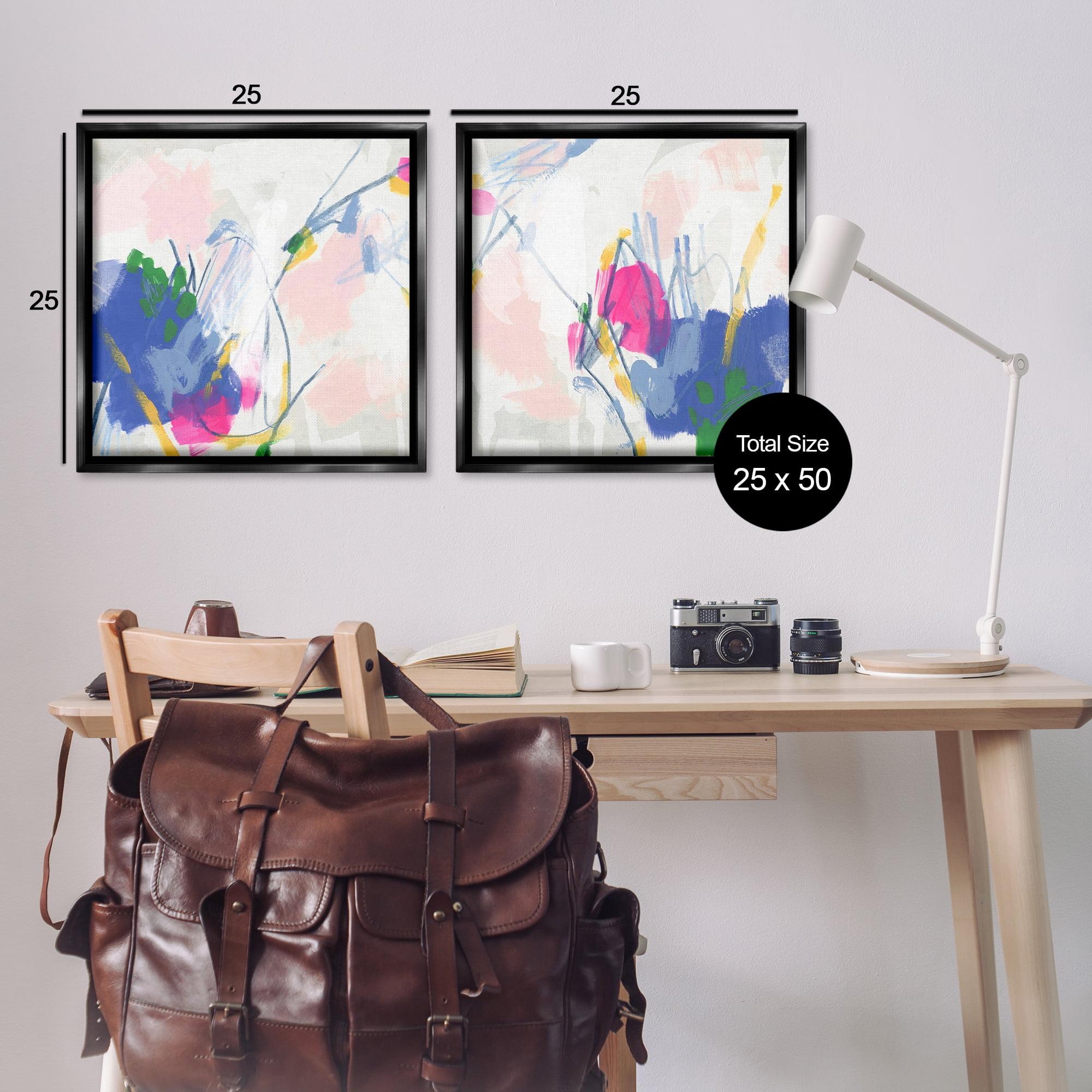 Stupell Industries Pink Blue Pop Abstract Abstract Painting Black Floater Framed Canvas Art Print Wall Art, 25 x 25, Set of 2