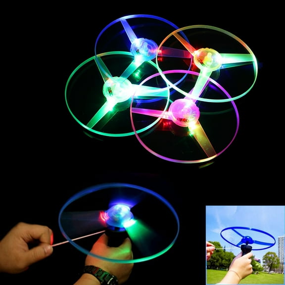 4 PC Flying Toys LED Light-Up Disco Flyers– Flying Disc with Colorful LED Lights & Launcher Flash Flying Toys Outdoor and Indoor Use