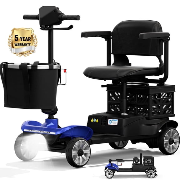 ATHOPE 4 Wheel Mobility Scooter for Seniors, 25 Miles Long Range Electric Folding Wheelchair for Travel, Adults, Elderly with Removable Battery Headlight Basket , Fits in Car Trunk, Blue