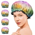thumbnail image 7 of Shower Caps,Rainbow Tie Dye Cloud Pattern Waterproof Shower Cap for Women 4 Pieces,Double Reusable Hair Cover for Shower PEVA Elastic Stretch Hem, 7 of 7