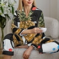 thumbnail image 6 of Fotbe Pineapple With Black Glasses Pattern Long Sleeve Pajama Set for Women,Sleepwear Set,2-piece Loungewear Set,Soft PJs Comfy Nightwear with Pockets -Small, 6 of 7