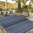 thumbnail image 2 of HOMERRY Geometric Outdoor Rug Straw Plastic Area Rug for Balcony Pool RV Waterproof Reversible Carpet, Navy/White, 5'x 8', 2 of 7