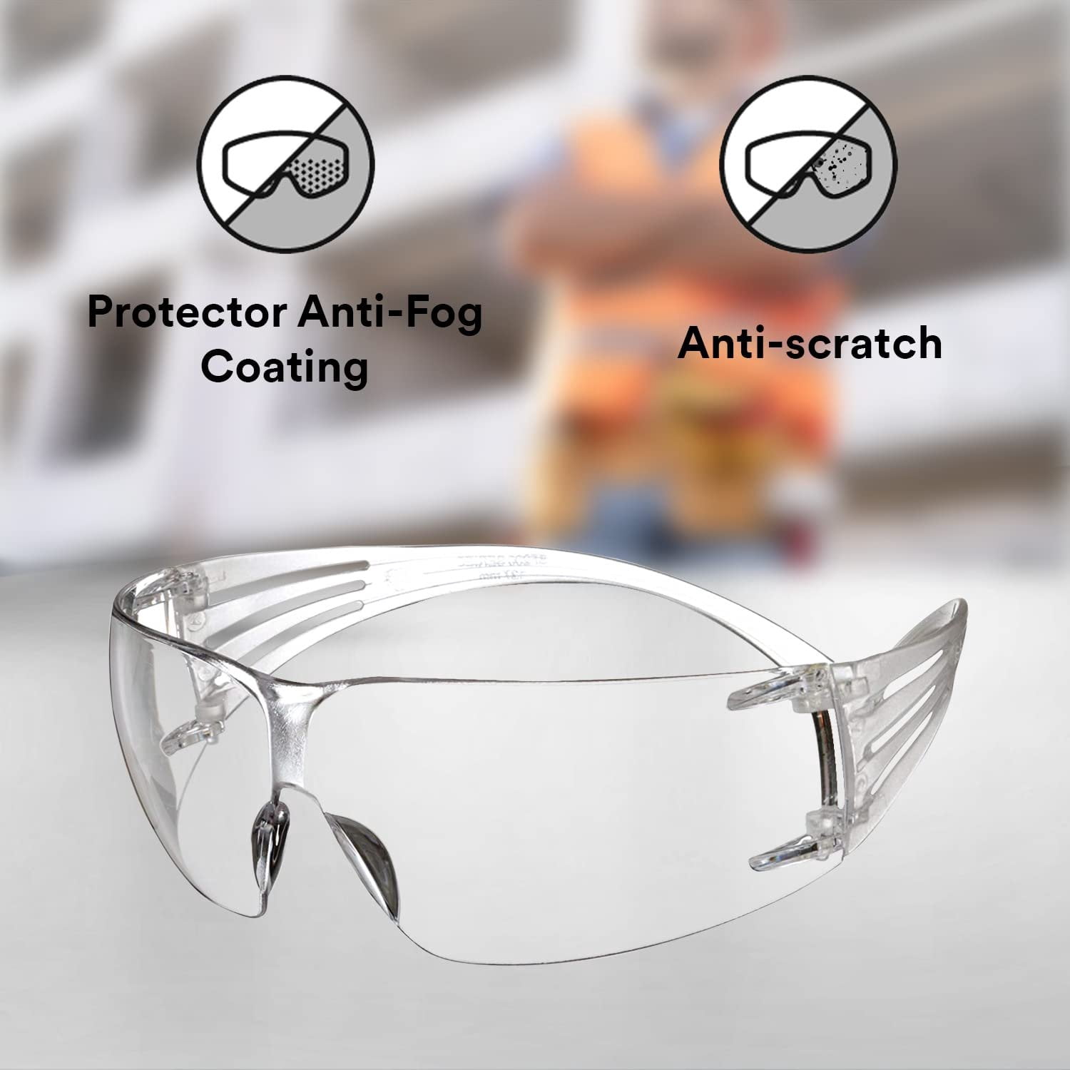 SecureFit™ 200 Series Safety Glasses, Frameless/Wrap-Around, Clear, Anti-Fog/Anti-Scratch