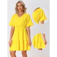 thumbnail image 2 of Unique Bargains Women's Ruffled Tiered Boho V Neck Smocked Waist Hem Peasant Bohemia Dress M Yellow, 2 of 6