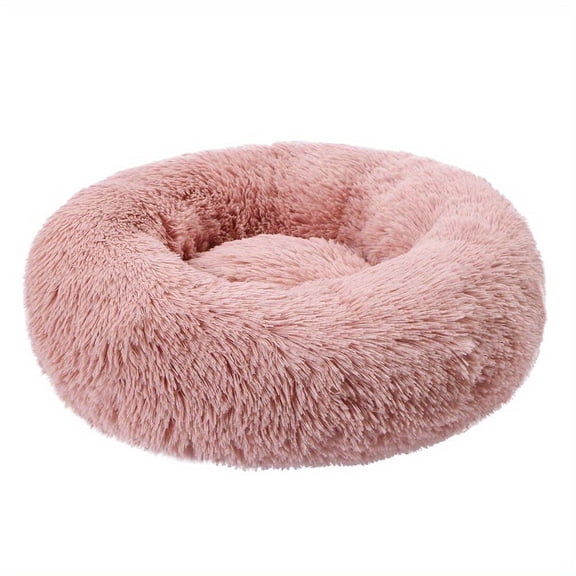 Dabei Long Plush Dog Bed Cushion Pet Round Bed Puppy Kennel Soft Fluffy Comfortable Pet Donut Bed Sofa