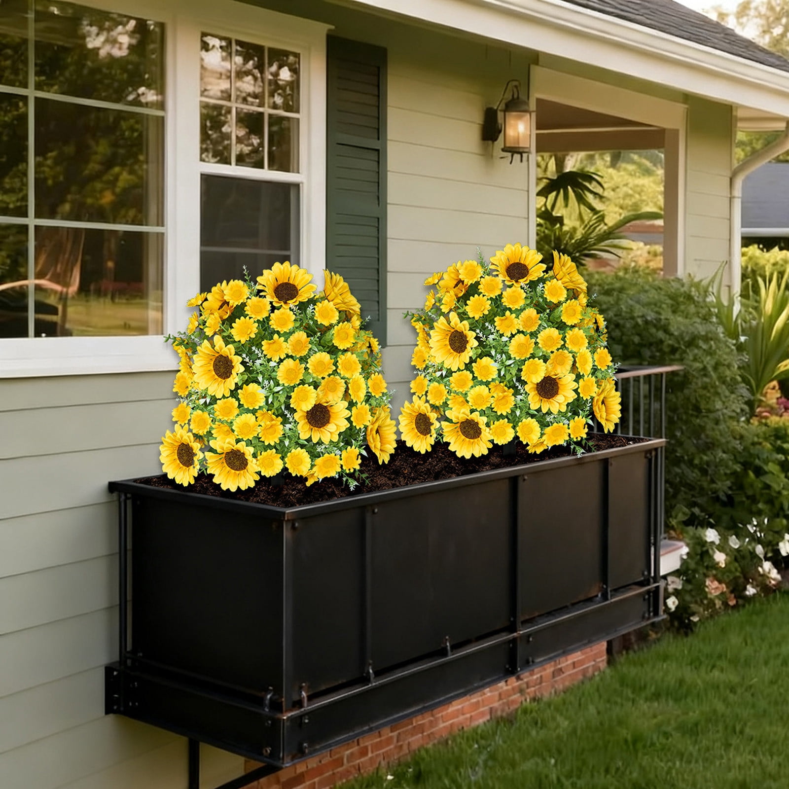 Kbndieu Artificial Flowers for Outdoors with Ground Spike, UV Resistant Fake Sunflowers Greenery Shrubs, Realistic Faux Floral Plants Bushes for Front Porch Garden Patio Decor