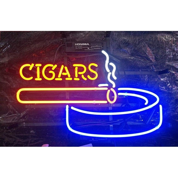 Queen Sense 17"x14" Cigars And Ashtray Neon Sign Man Cave Handmade Neon Light 117CSACS