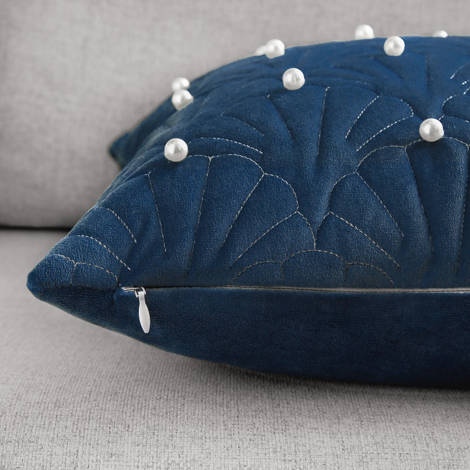 Phantoscope Velvet Decorative Throw Pillows with Inserts, Pearl Shell Quilted Design, 18 x 18 in, Navy Blue, 2 Pack