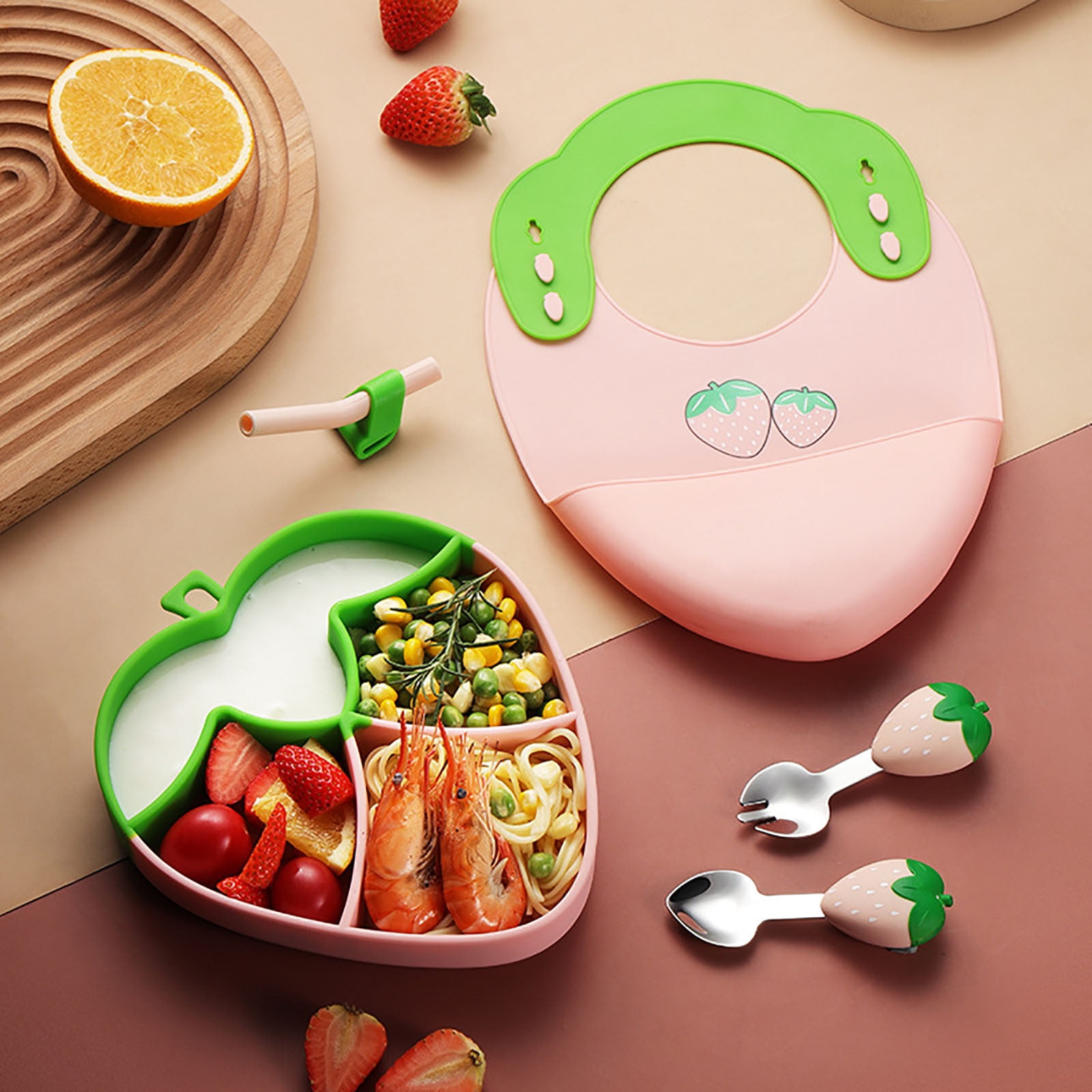 Food Grade Household Baby Food Tray With Suction Cup For Independent Eating Training Tableware(B)