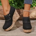 thumbnail image 2 of Rokment Studded Platform Wedge Dress Ankle Boots for Women Ladies 2026 Spring Fall Fashion Leather Wooden Chunky High Heels Combat Short Booties Black Size 6, 2 of 7
