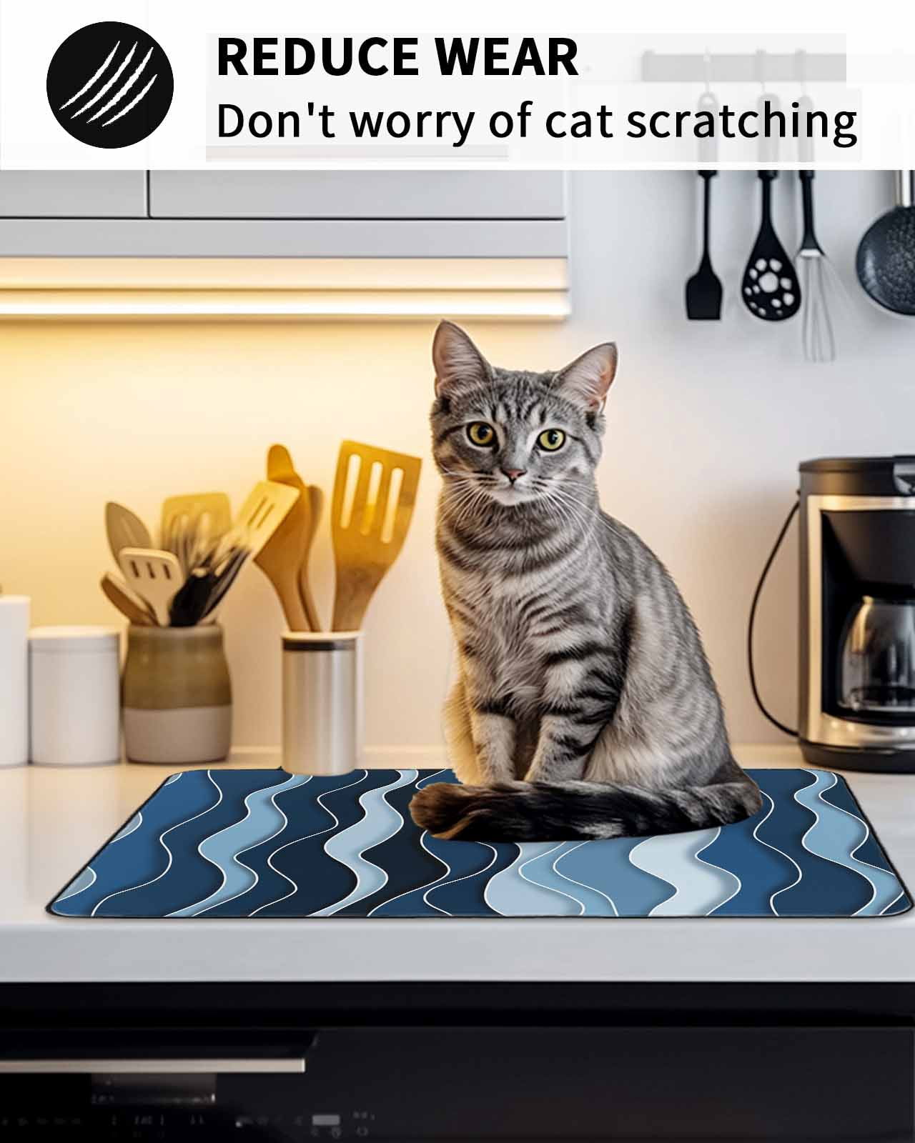 Stove Top Covers for Electric Stove, Abstract Blue Moire Glass Stovetop Cover Protector, Gradient Coastal Ocean Geometric Waves Induction Cooktop Protector Oven Mat for Kitchen Countertop 24"x21"
