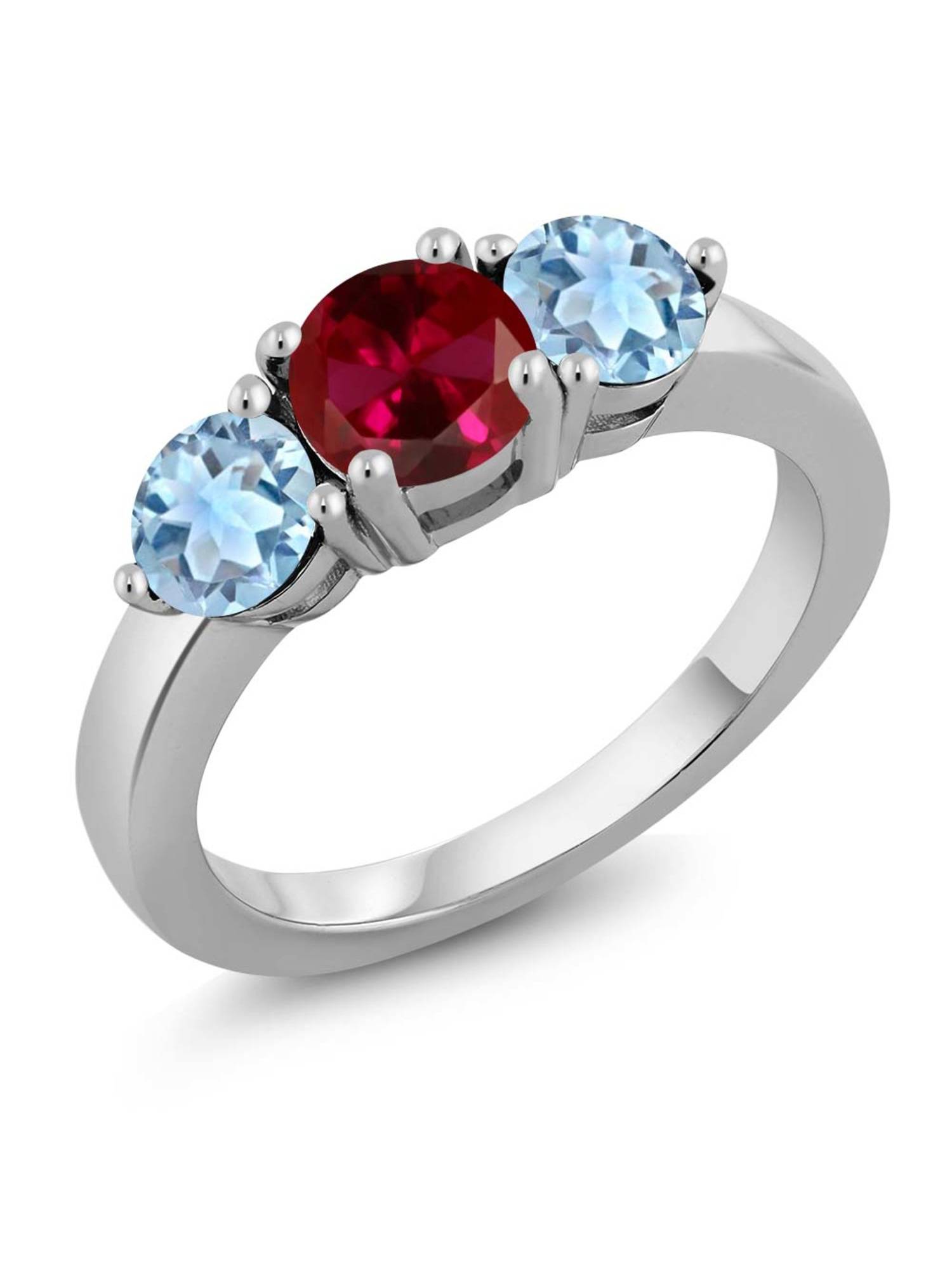 Gem Stone King 1.90 Ct Round Red Created Ruby Sky Blue Aquamarine 925