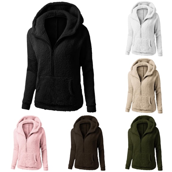 Bigetiay Hoodie Women Winter Warm Zip up Hooded Sweater Coat Soft Casual Outerwear Jacket for Cold Weather Comfort and Style Women's Sweatshirts Black Hoodie, Size XXXL