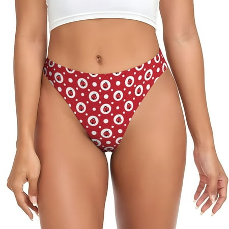 Qokaie Ladybugs And White Dots Printed Women s Cotton Thong Underwear  Sexy Breathable Panties G-string-Small