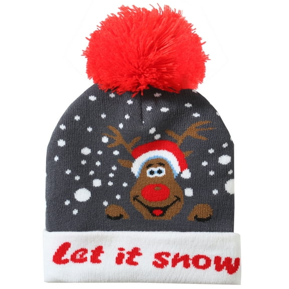 SSLR Adult Christmas Hat Ugly Christmas Beanie Hat Knitted Cap Pompom Holiday Cuffed Funny Warm Hat
