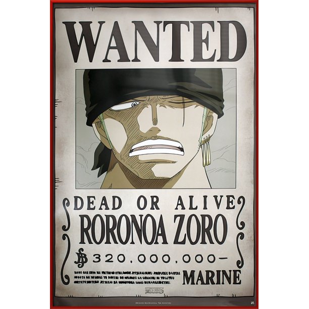 One Piece Framed Manga Anime Tv Show Poster Wanted Roronoa Zorro Size 28 X 40 Red Plastic Frame Walmart Com